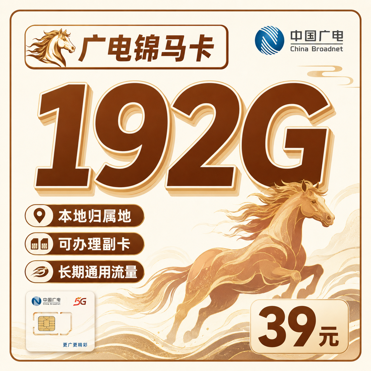 广电锦马卡 192G流量 39元/月